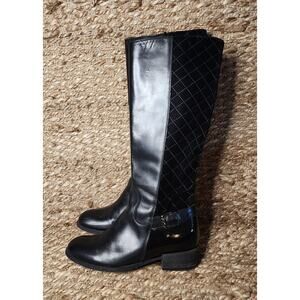 Sesto Meucci Womens 8 M Black Leather Suede Zip Knee High Fashion Riding Boots